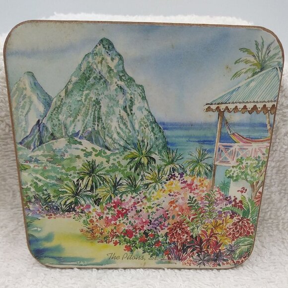 Pimpernel St. Lucia Coasters - Set of 6 -Cork Backing - Artwork - Beach Tropical - Picture 15 of 15